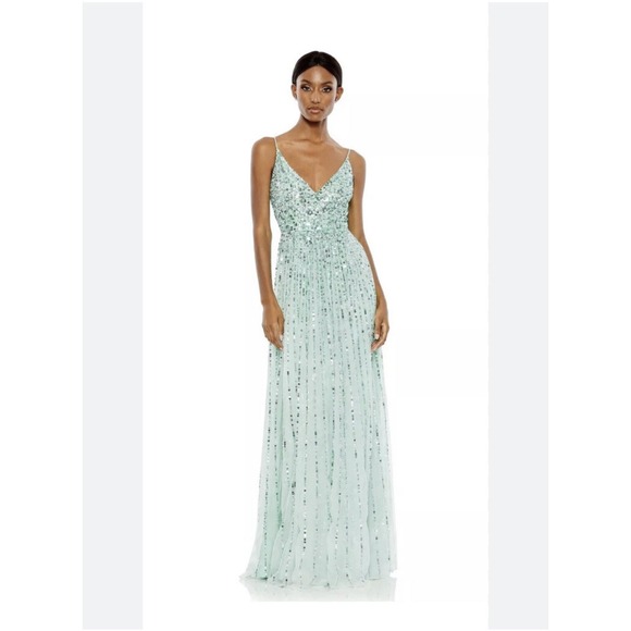 Mac Duggal Dresses & Skirts - MAC DUGGAL 10928 Sequined‎ Sleeveless Wrap Over A-Line Gown Mint 10 NEW